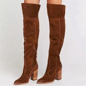 Dolce Vita Cliff Western Over the Knee Brown Suede Heeled Boots, size 8.5